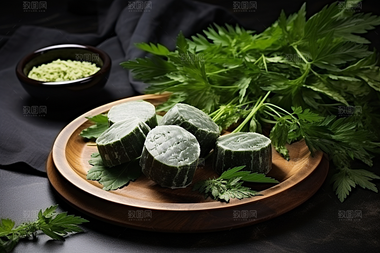 艾草糯米团蒿草摄影图