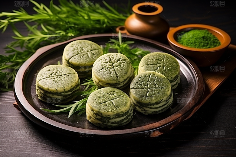 艾草青团糯叽叽摄影图