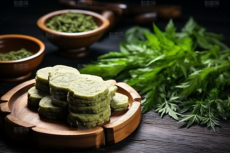 艾草青团中式糕点摄影图