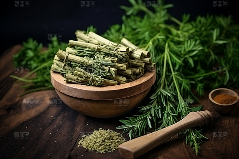 艾草中式糕点蒿草摄影图