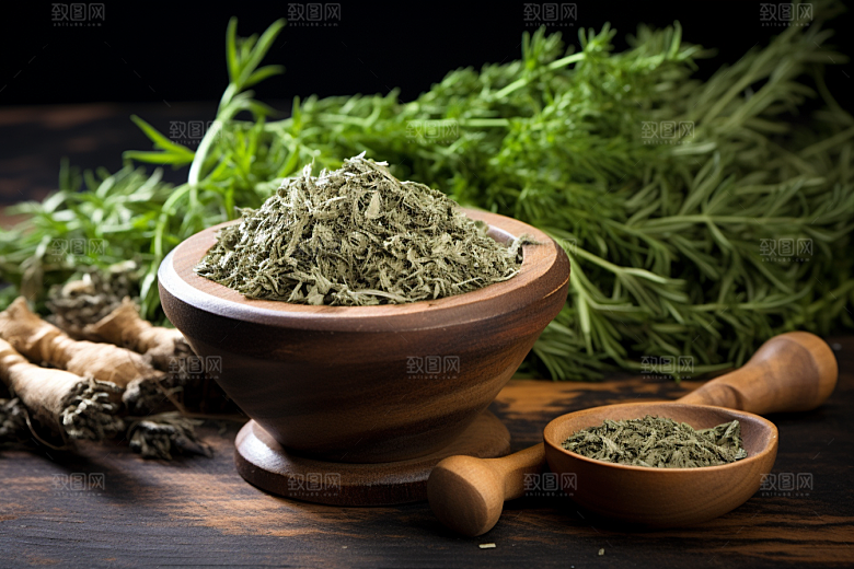 艾草蒿草中式糕点摄影图