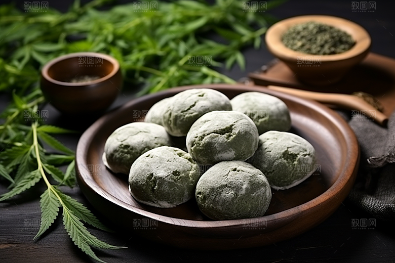 艾草糯米团蒿草摄影图