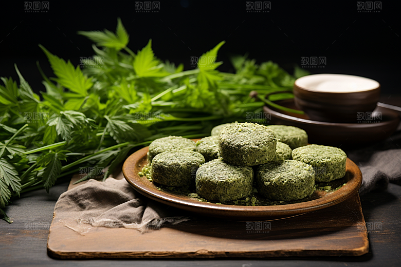 艾草美食糯米团摄影图