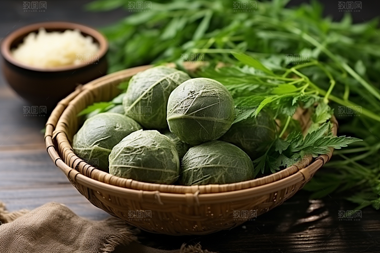 艾草中式糕点美食摄影图