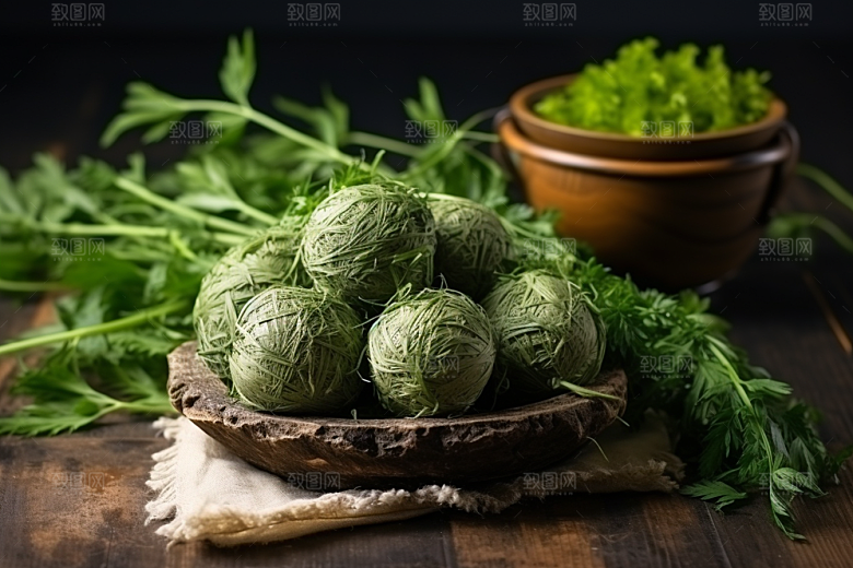 艾草艾叶中式糕点摄影图