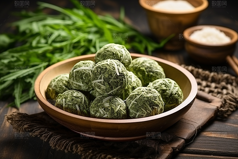 艾草中式糕点蒿草摄影图