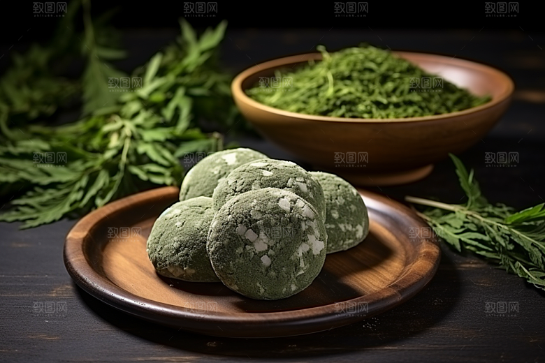 艾草中式糕点蒿草摄影图