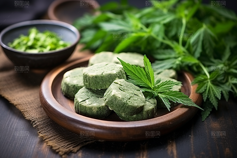 艾草清明中式糕点摄影图