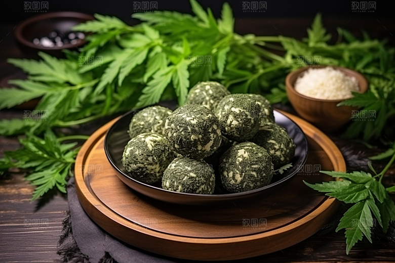 艾草美食青团摄影图