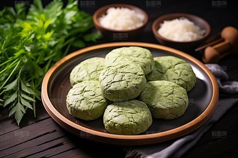 艾草中式糕点高清摄影图