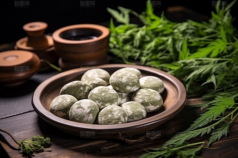 艾草青团美食摄影图