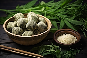 艾草艾叶中式糕点摄影图