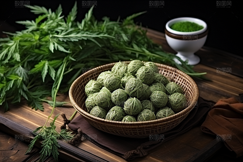 艾草艾叶青团摄影图