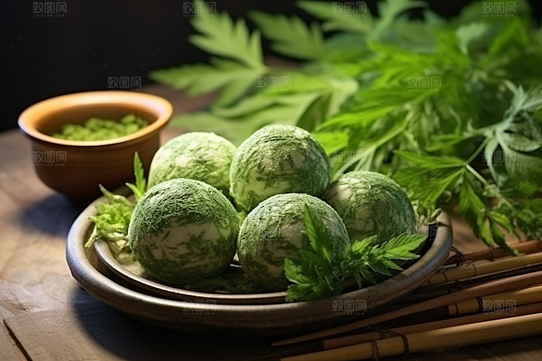 艾草糯叽叽中式糕点摄影图