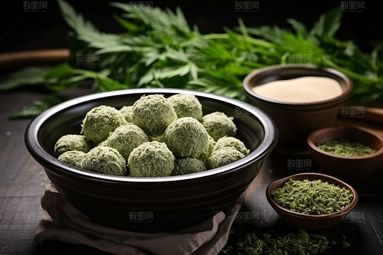 艾草青团中式糕点摄影图