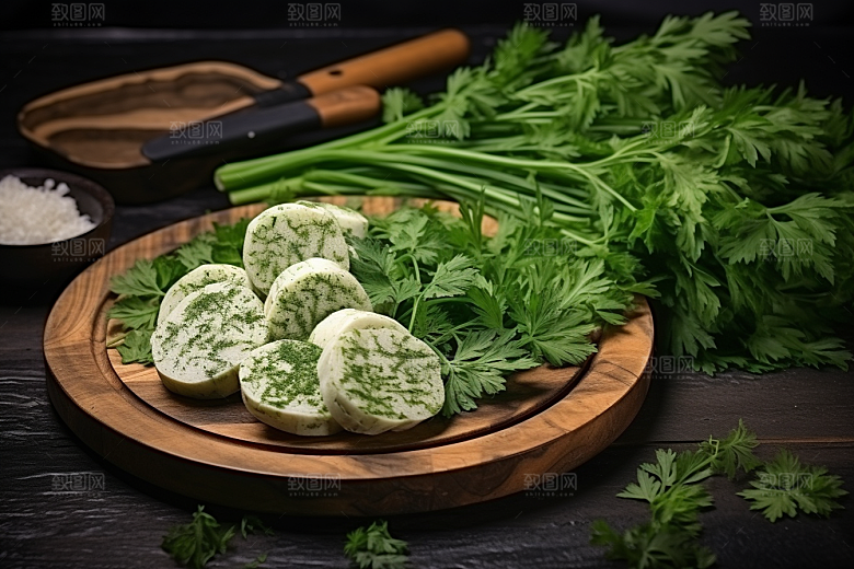 艾草中式糕点糯米团摄影图