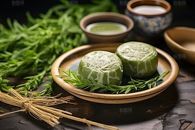 艾草美食青团摄影图