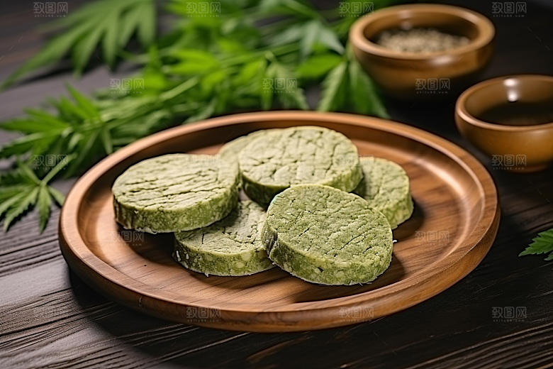 艾草艾叶糯米团摄影图