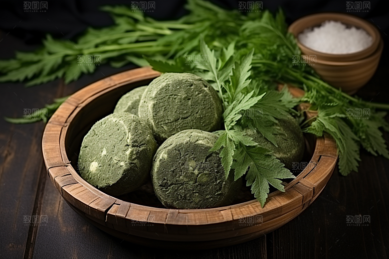艾草传统文化糯米团摄影图