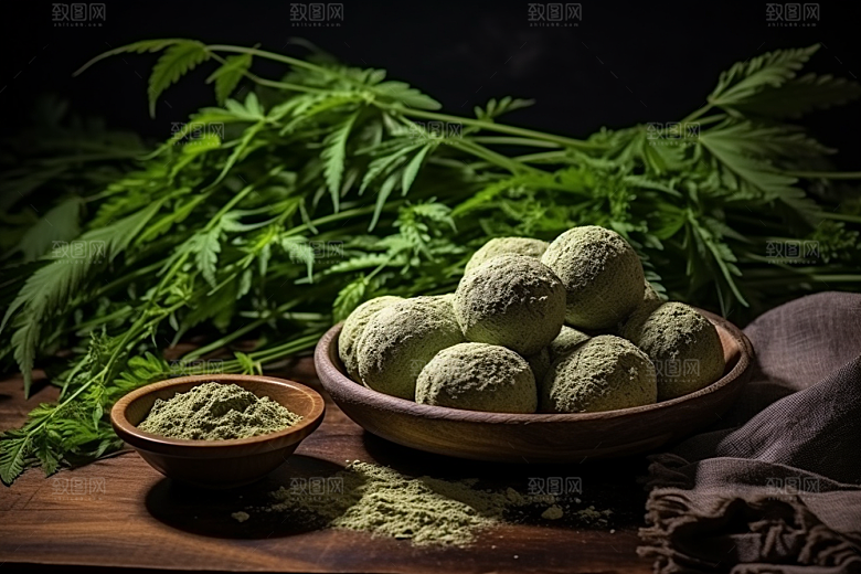艾草糯叽叽糯米团摄影图