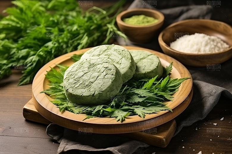 艾草传统文化糯米团摄影图