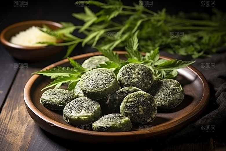艾草美食糯米团摄影图