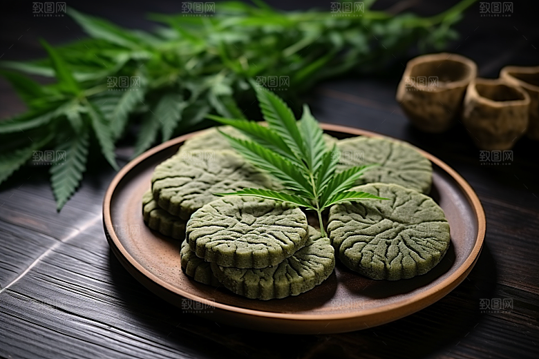 艾草蒿草中式糕点摄影图