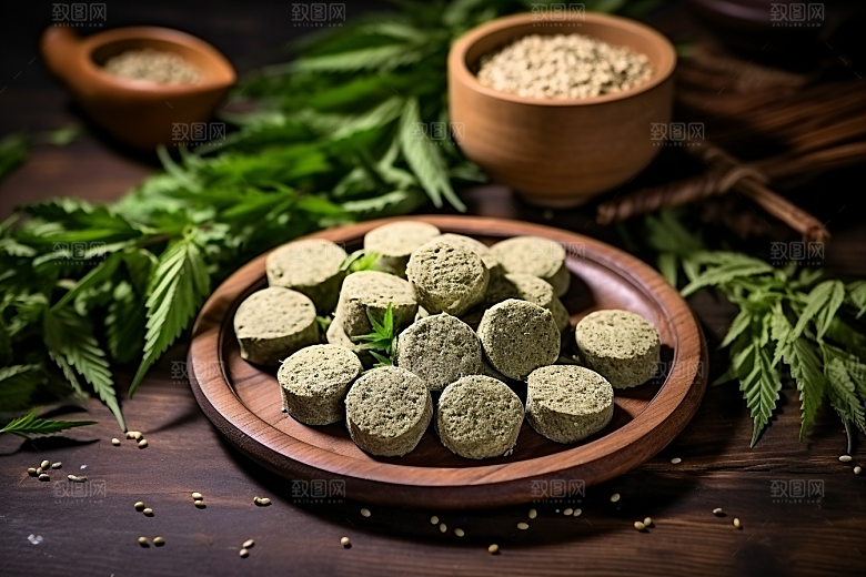 艾草清明中式糕点摄影图