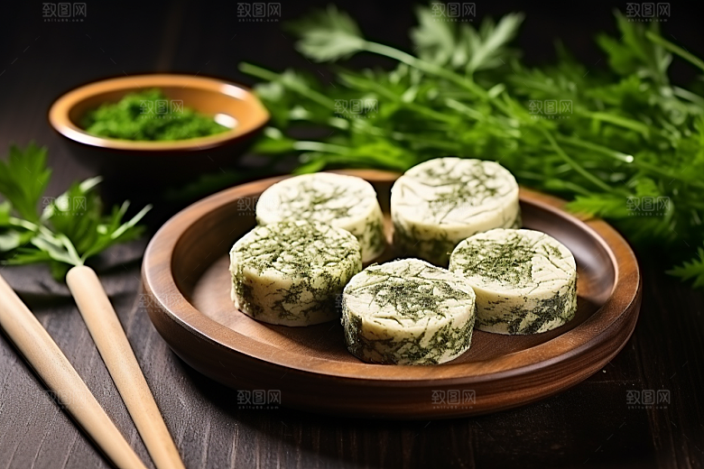艾草中式糕点青团摄影图