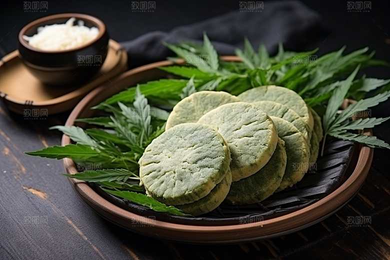 艾草中式糕点美食摄影图