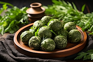 艾草艾叶糯米团摄影图
