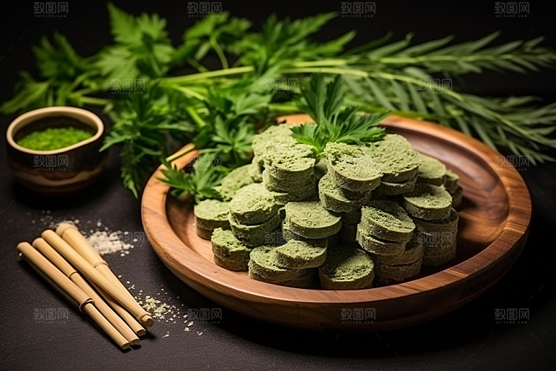 艾草糯米团中式糕点摄影图