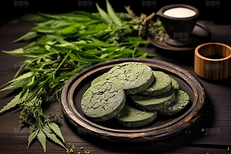 艾草清明糯米团摄影图