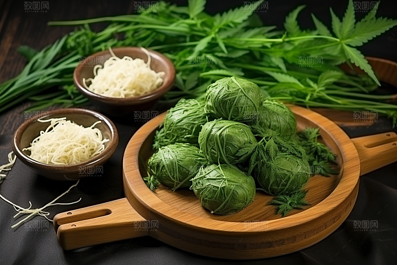 艾草糯米团蒿草摄影图
