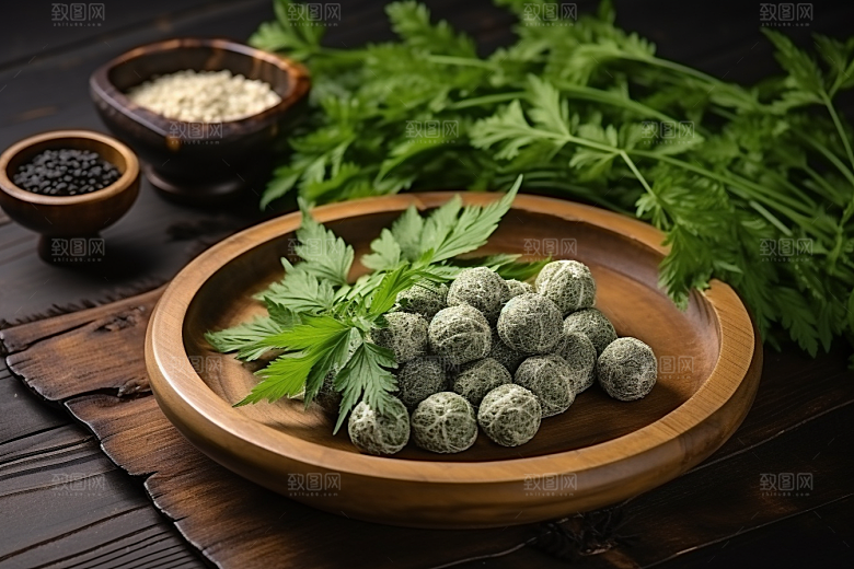艾草青团中式糕点摄影图