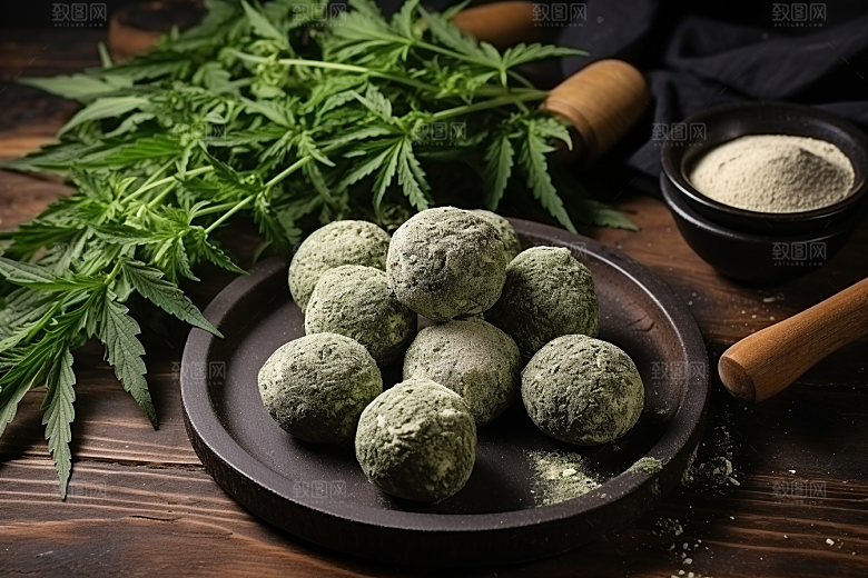 艾草美食青团摄影图