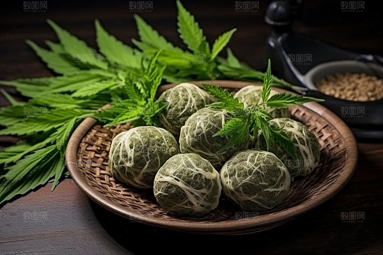 艾草传统文化糯米团摄影图