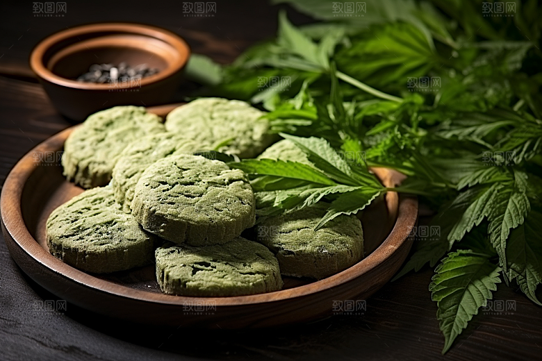 艾草蒿草中式糕点摄影图