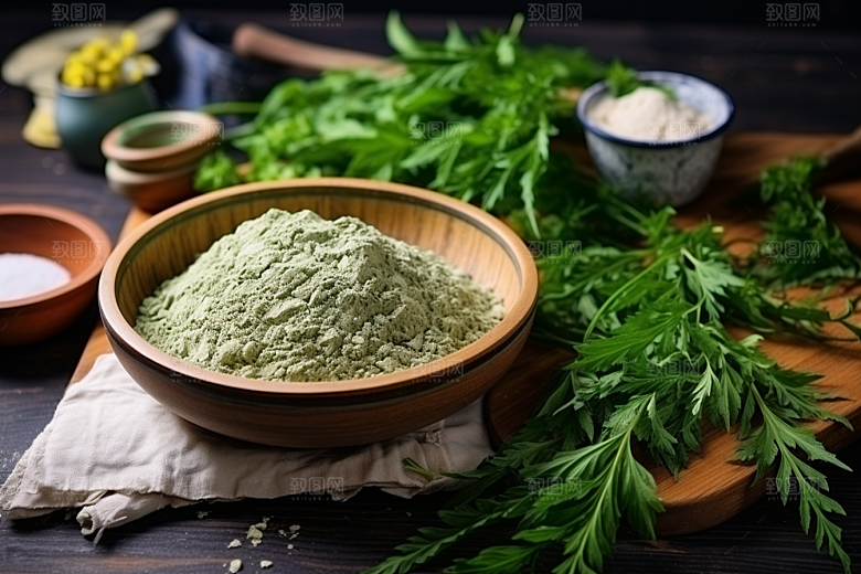 艾草糯米团艾叶摄影图