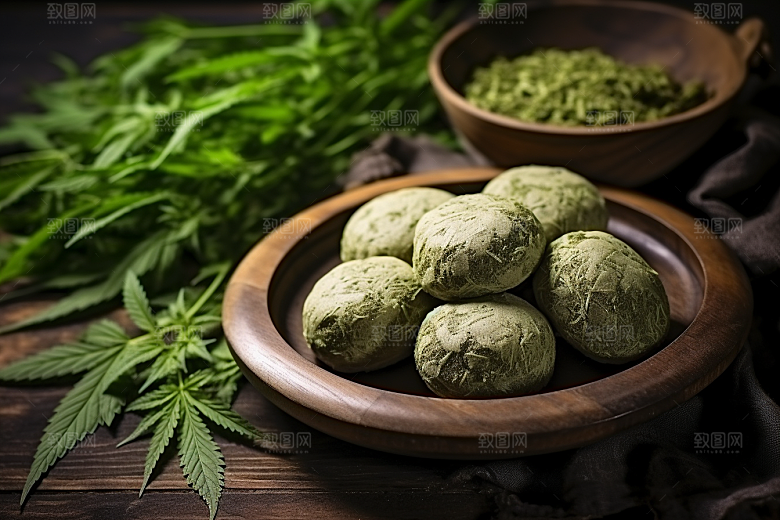 艾草糯米团蒿草摄影图