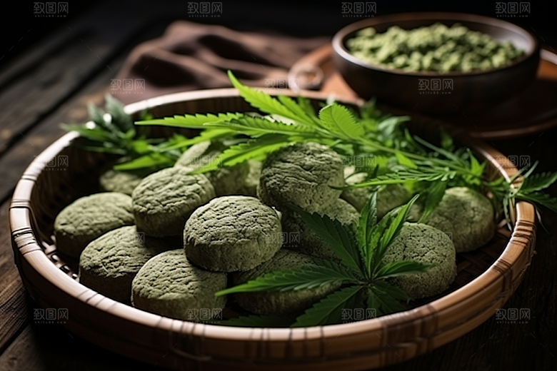 艾草糯叽叽青团摄影图