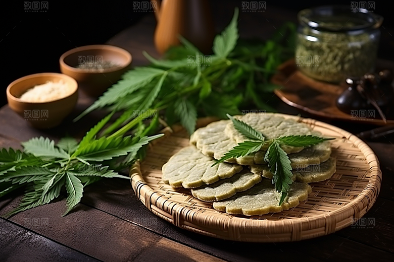 艾草美食艾叶摄影图