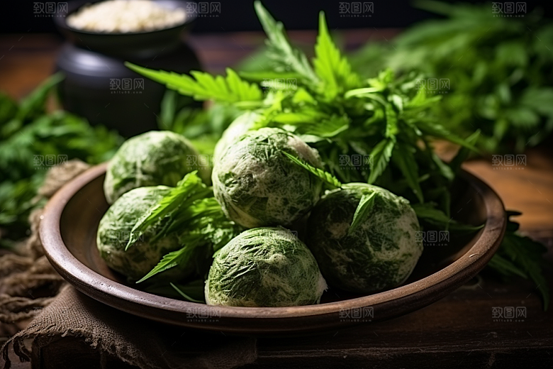 艾草艾叶青团摄影图