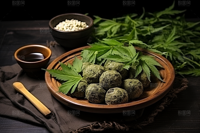 艾草清明青团摄影图