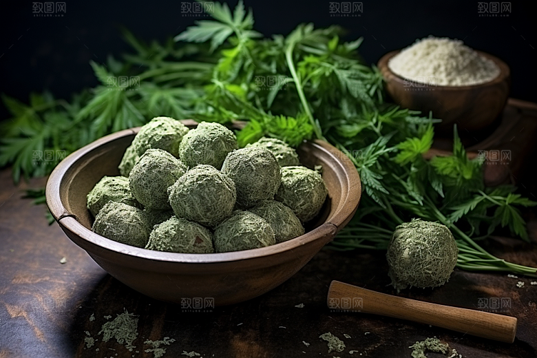 艾草中式糕点高清摄影图
