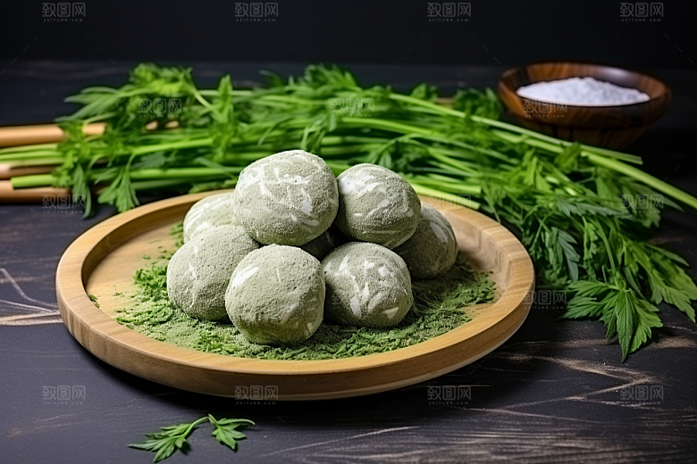艾草艾叶中式糕点摄影图