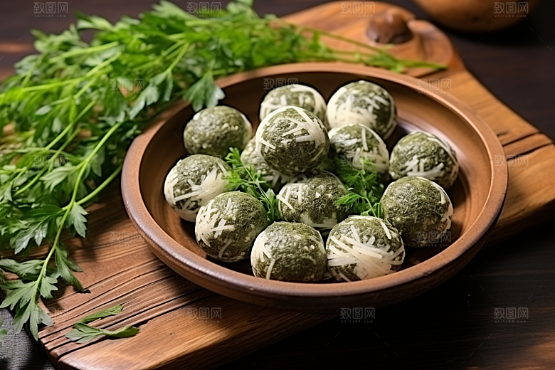 艾草艾叶中式糕点摄影图