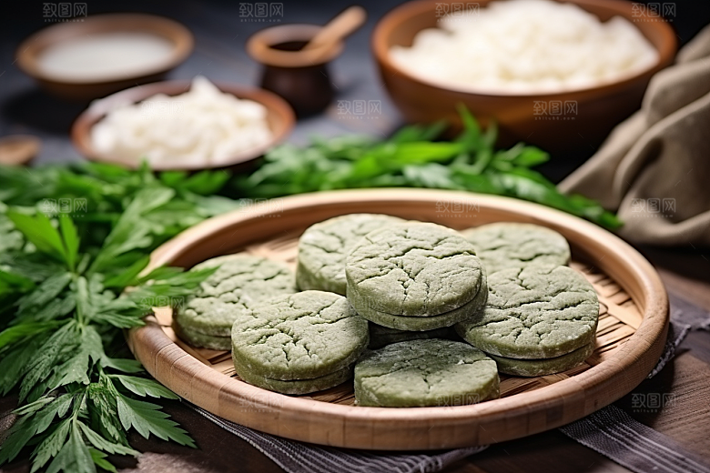 艾草传统文化糯米团摄影图