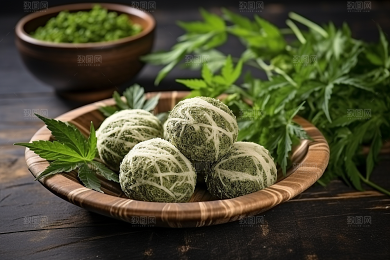 艾草美食糯米团摄影图