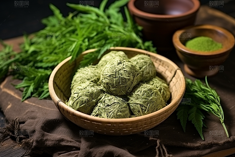 艾草糯米团蒿草摄影图